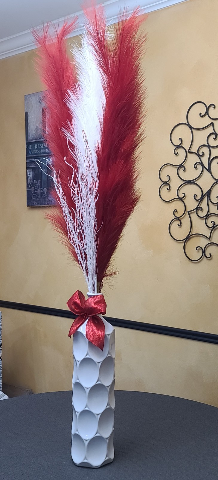 Red & White Christmas Pampas Arrangement in Ceramic Vase | 58″ Holiday Decor