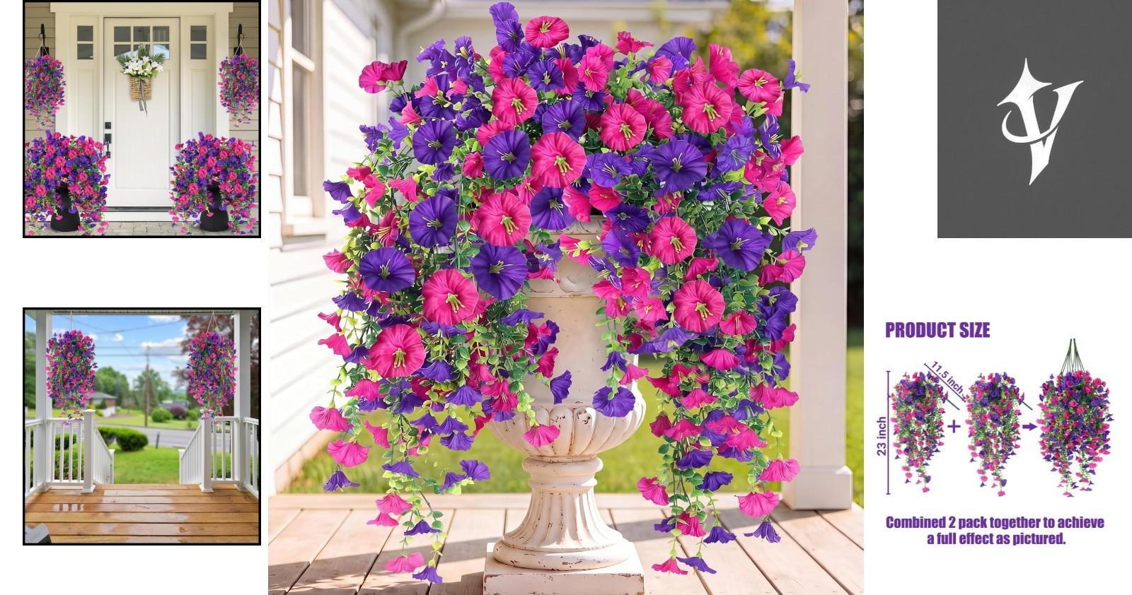 Lifelike Purple & Magenta Faux Hanging Flower Plants – Indoor & Outdoor Use