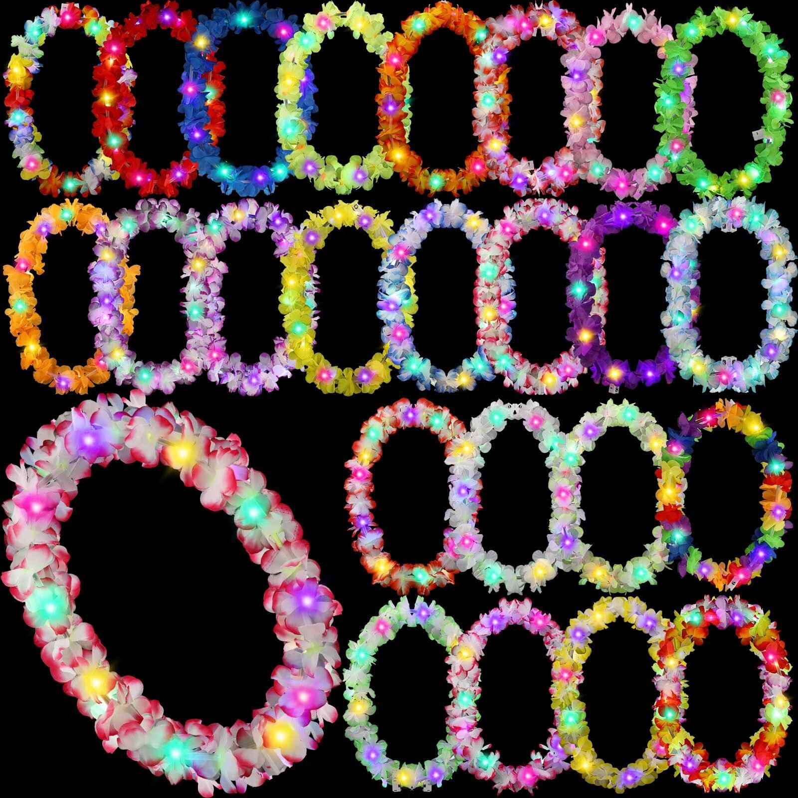 Sherr 48 Pcs LED Hawaiian Leis Light Up Flower Leis Necklace Flower with LED …