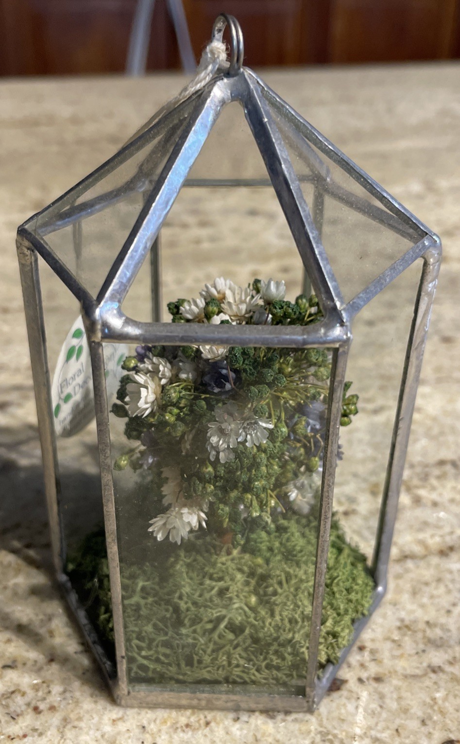 Handcrafted Octagon Real Dried Flowers Hanging Glass/Metal Frame Floral Decor 5”