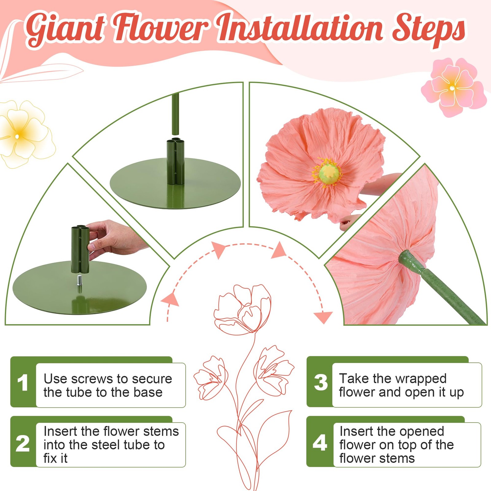 Large Artificial Flowers for Decoration with Stand – 5.6 Ft Giant Flower Wedd…