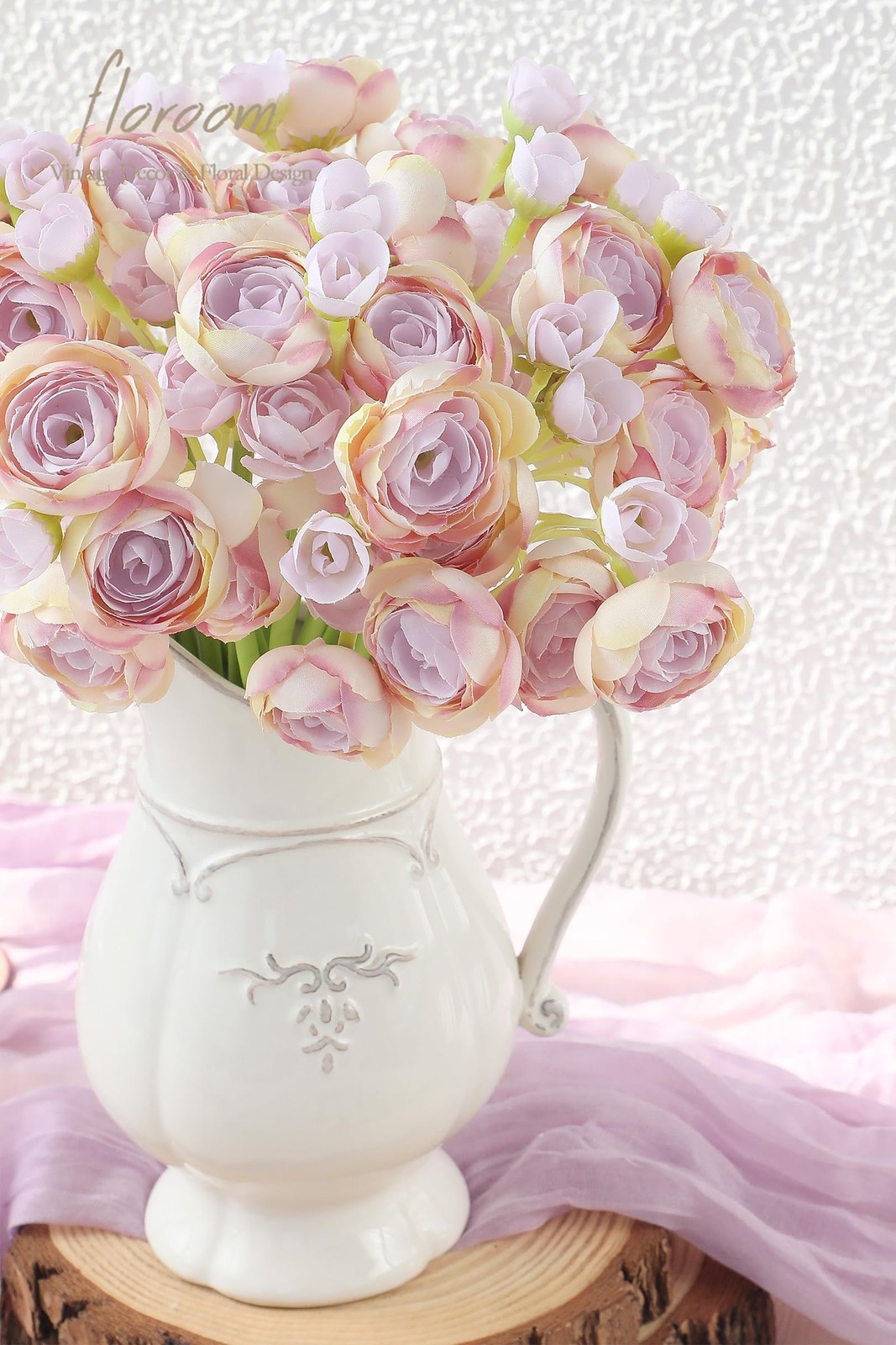 18 PCS Ranunculus Artificial Flowers Lilac Faux Silk Mini Bulk Fake Filler