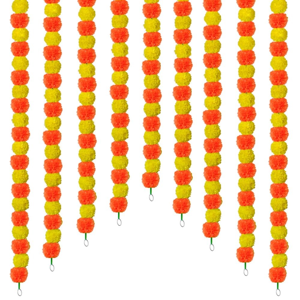 Marigold Garland for Decoration, 5 Pcs Long Strands Artificial Marigold Flowe…