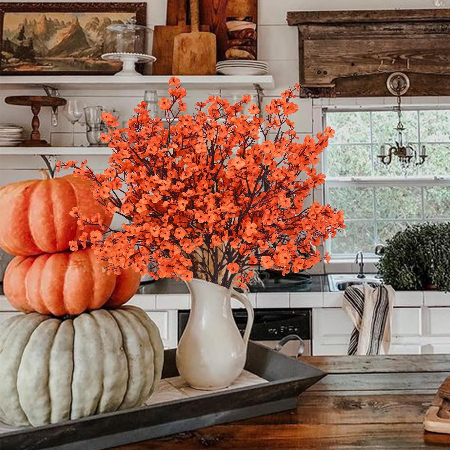 Fake Fall Flowers Thanksgiving Table Decor, 5Pcs Fall Orange Faux Artificial
