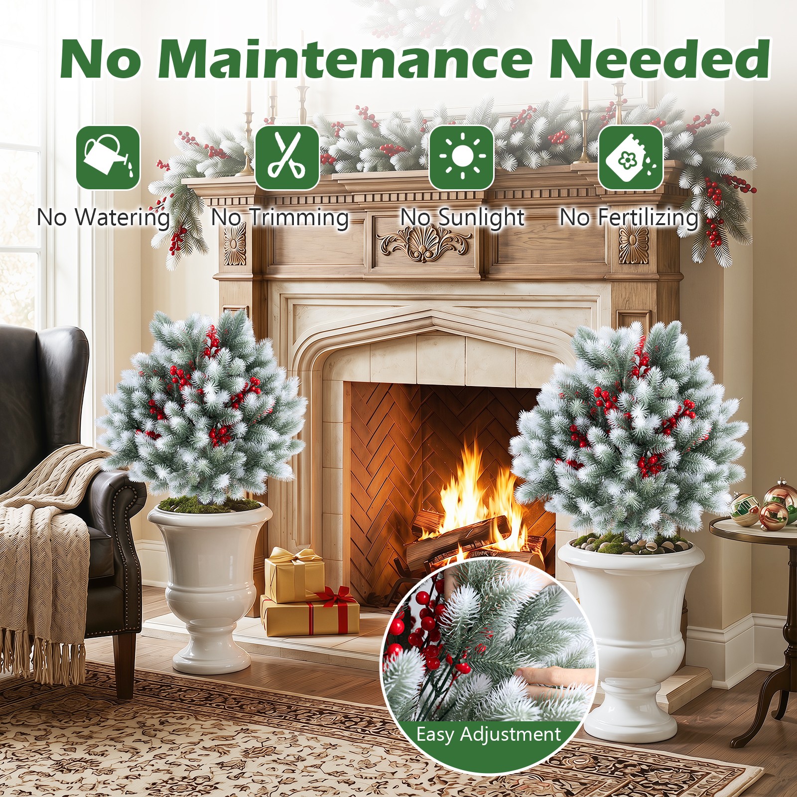 2PCS 27.5″ Artificial Cedar Topiary Ball Trees w/Ground Spikes, Indoor & Outdoor