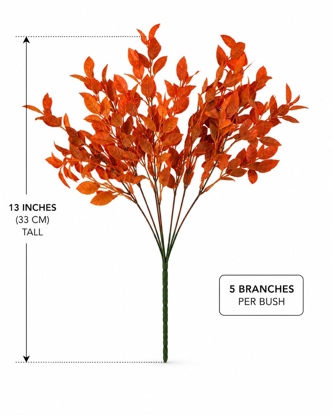 Artificial Fall Leaf Bush 13 Inch Orange Faux Autumn Foliage Pick 5 Branches Wre