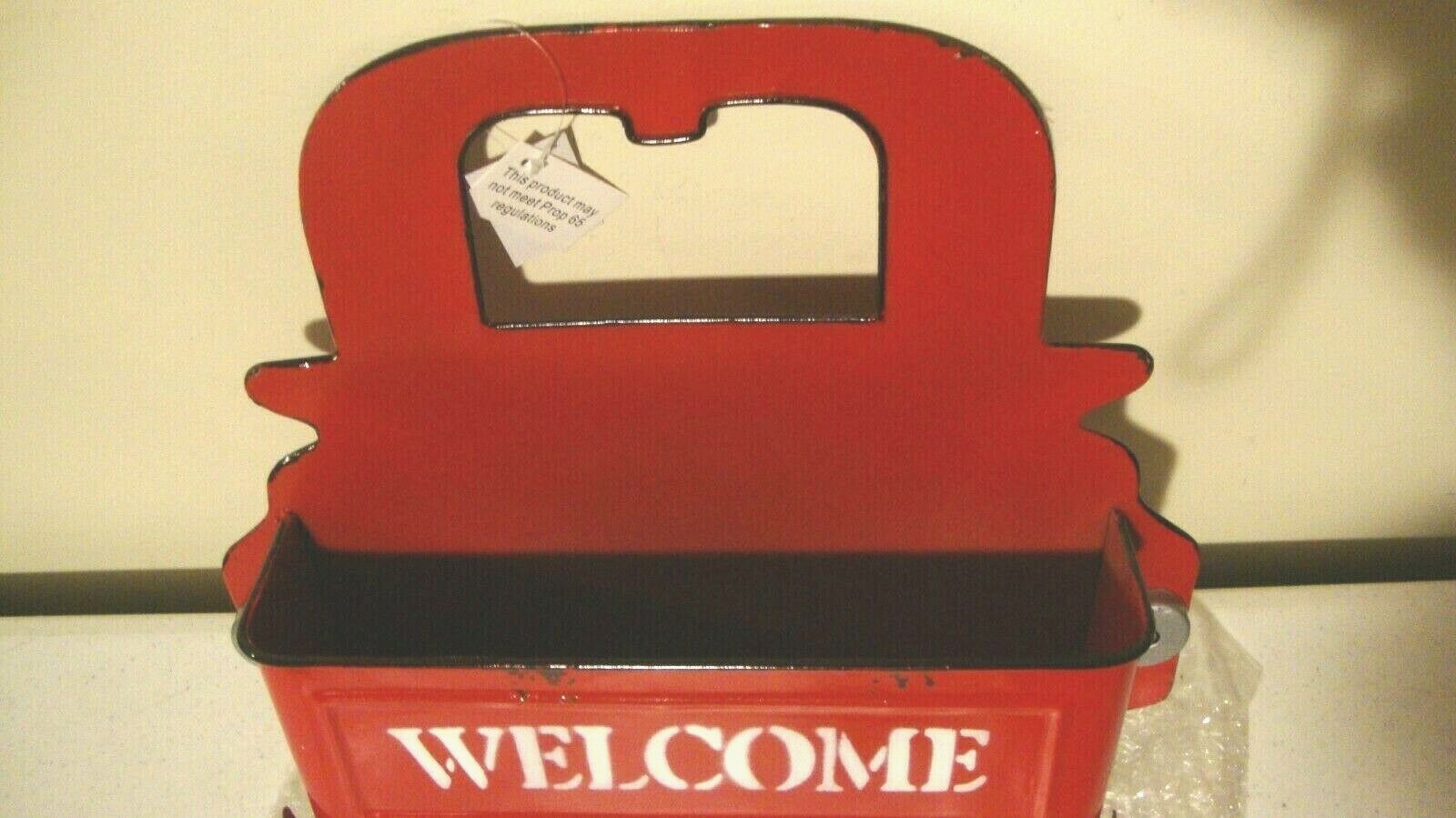 New Welcome Spring Red Truck metal wall pocket