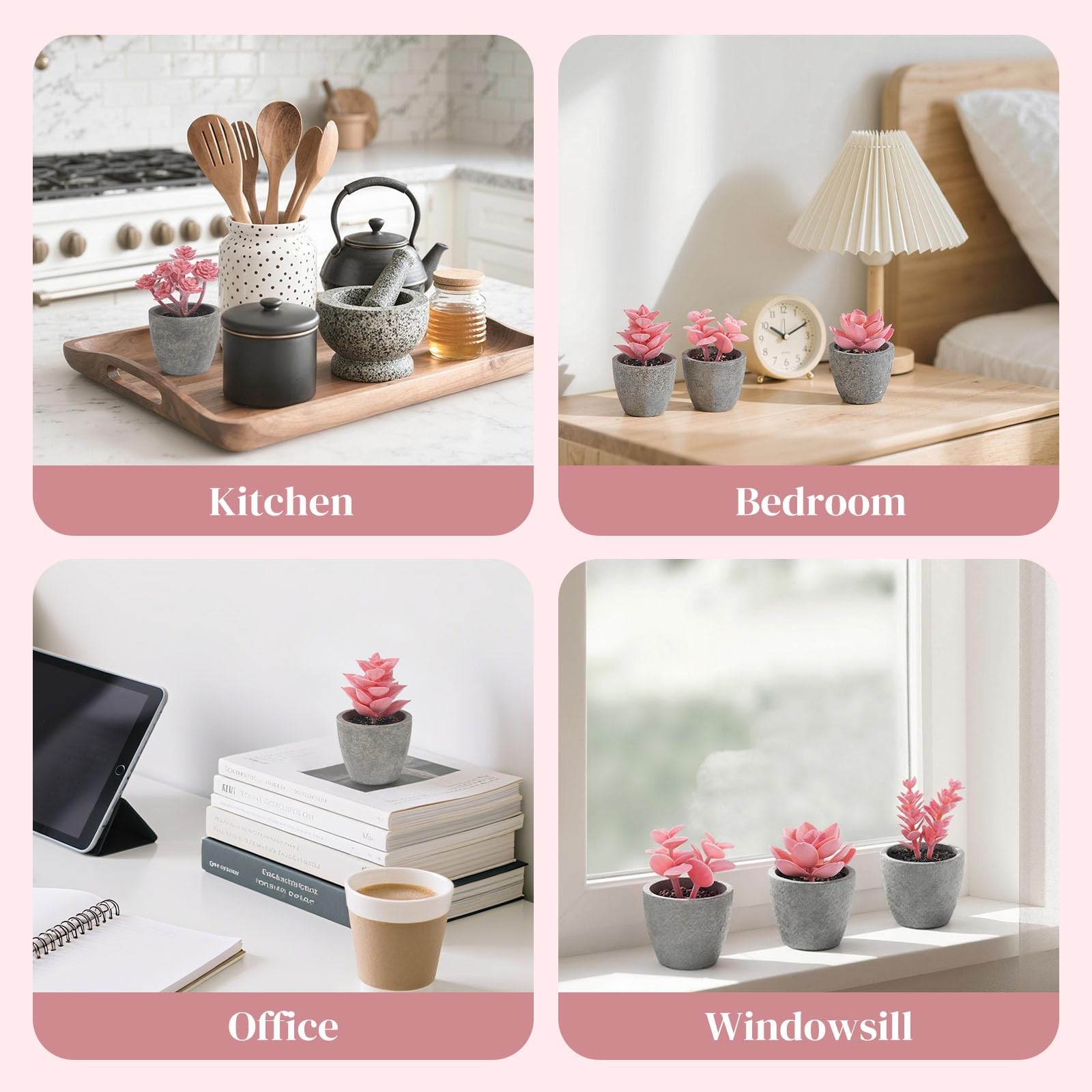 6 PCS Artificial Succulent Plants Small Fake Potted Pink Home Desk Decor