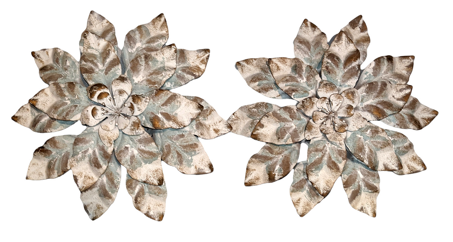 Hobby Lobby Hanging Metal Flower Wall Art Home Decor Teal Brown White 12” Lot 2
