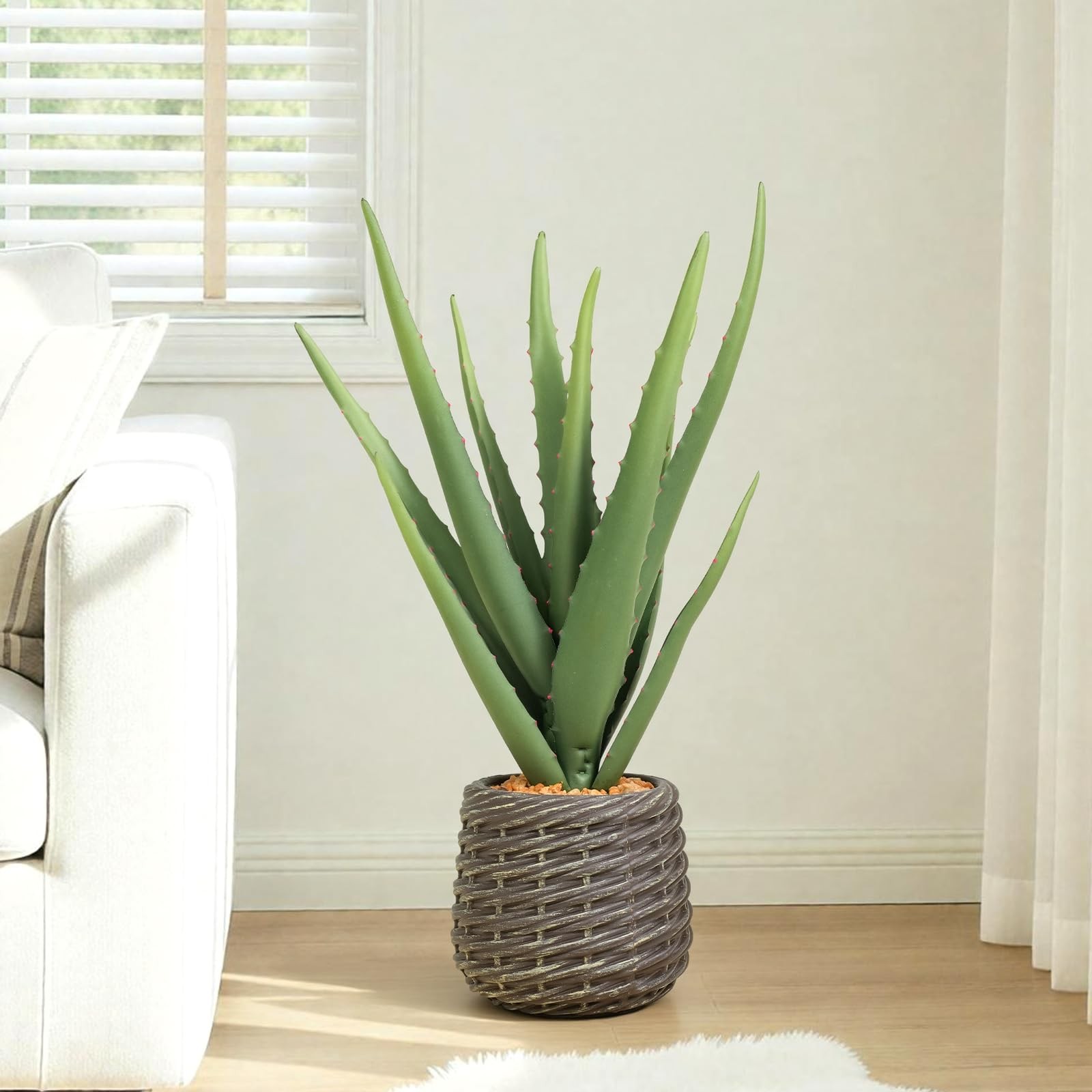 1.5ft Artificial Agave Plants, 18″ Fake Aloe Vera Plant with 13 Leaves in Bro…