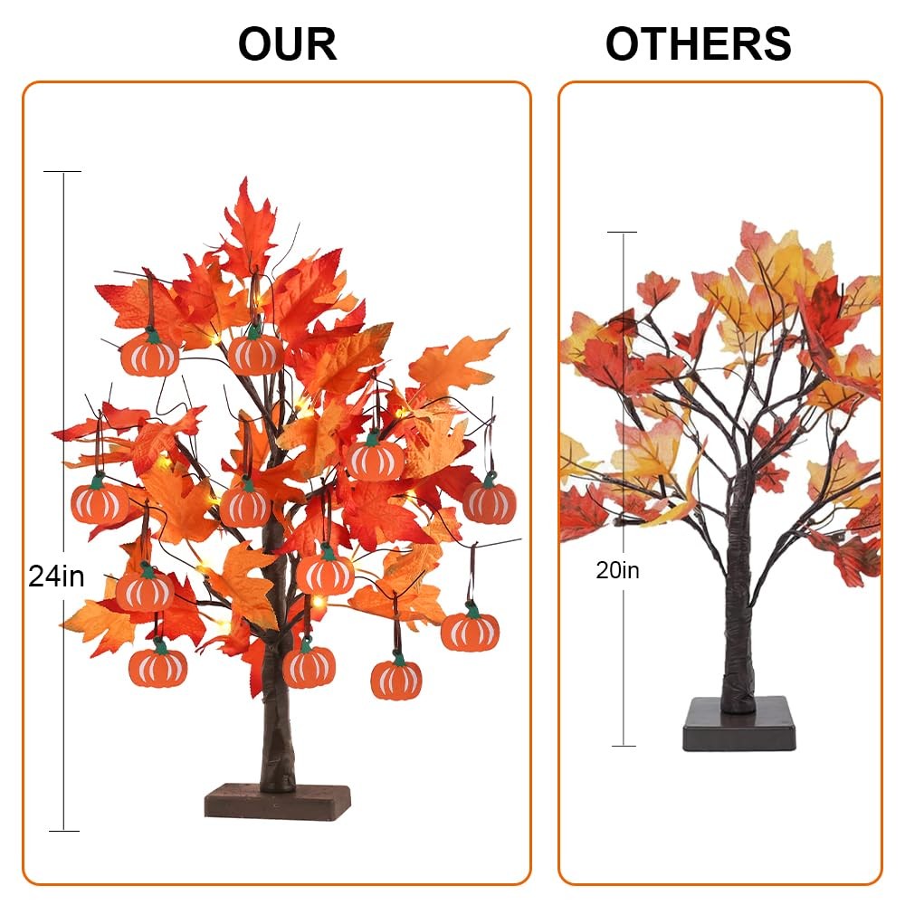 Fall Decorations for Home, Thanksgiving Decorations, 24”2FT Lighted Maple Lea…