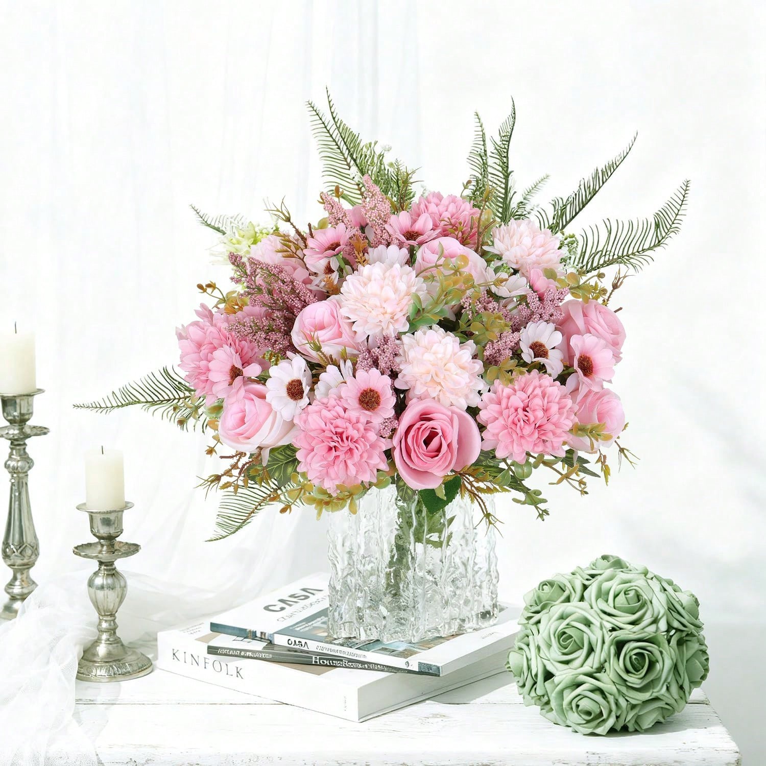 Pink Artificial Silk Flower Bouquet One Size For Home Wedding Decor
