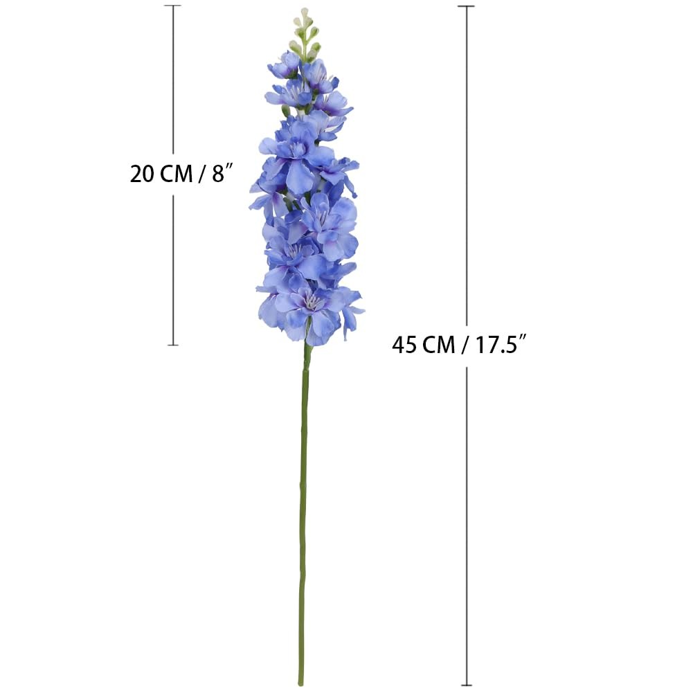 6 PCS Blue Delphinium Artificial Flowers Larkspur 17.5 Inch Silk Decor