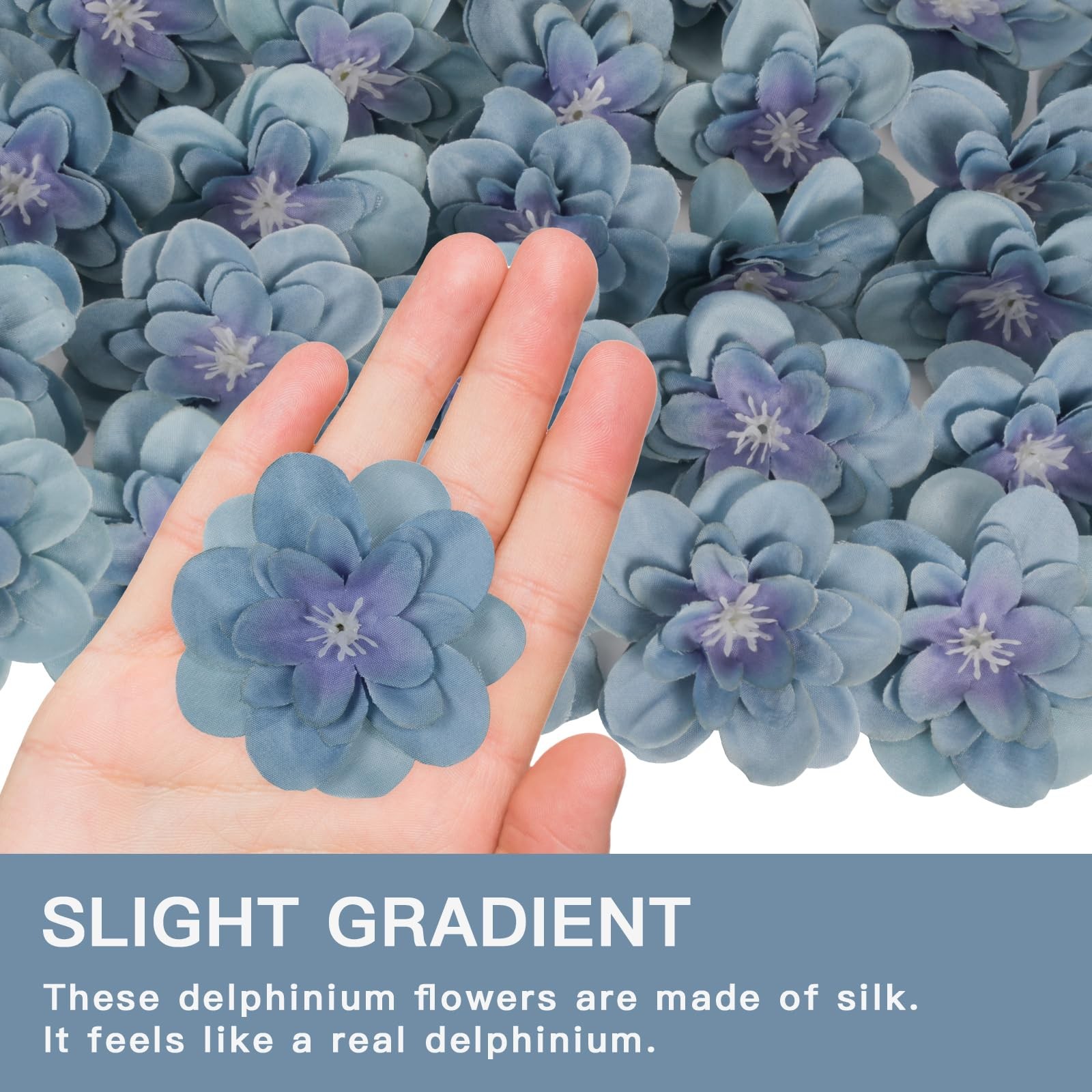 Dusty Blue Delphinium Artificial Silk Fake Flower Heads 2.3 Inch 100 PCS Craft