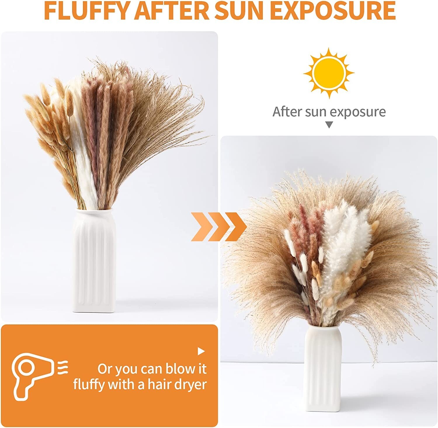 195Pcs Dry Pampas Grass Decor Fluffy Stem Bouquet for Boho Wedding Decor, 17.5″
