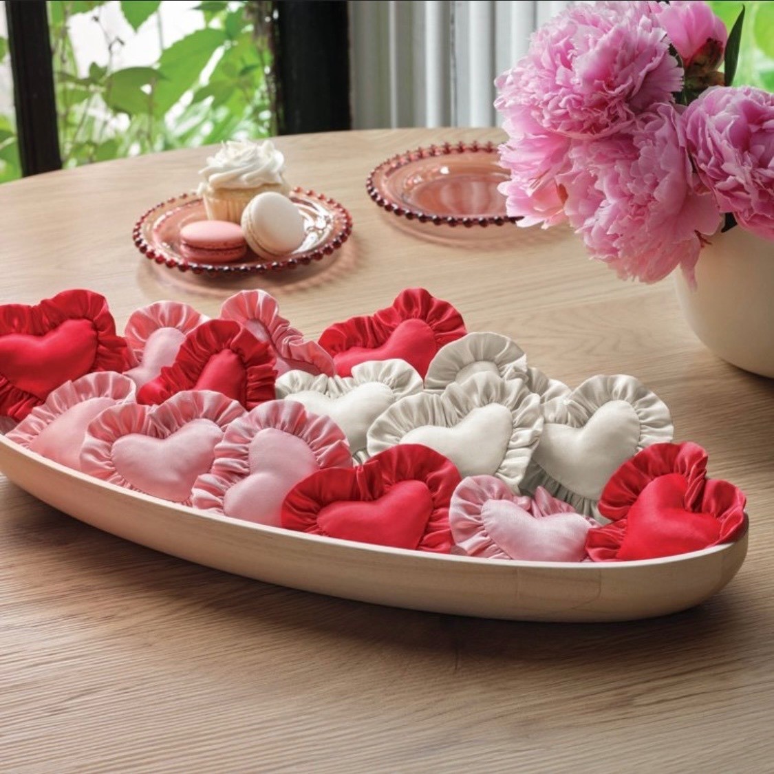 Threshold 15pc Ruffled Satin Heart Vase Filler Red Pink White Valentines Decor