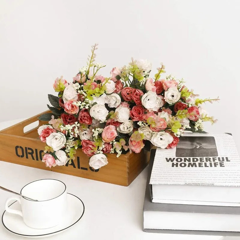 7 Forks 21 Heads Artificial Flowers Silk Rose High Quality Valentine Wreath Wedd