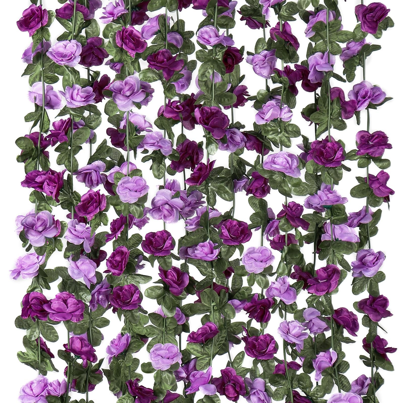 9 Pack 72 FT Artificial Flower Garland, Fake Purple Roses Vines Silk Flowers …
