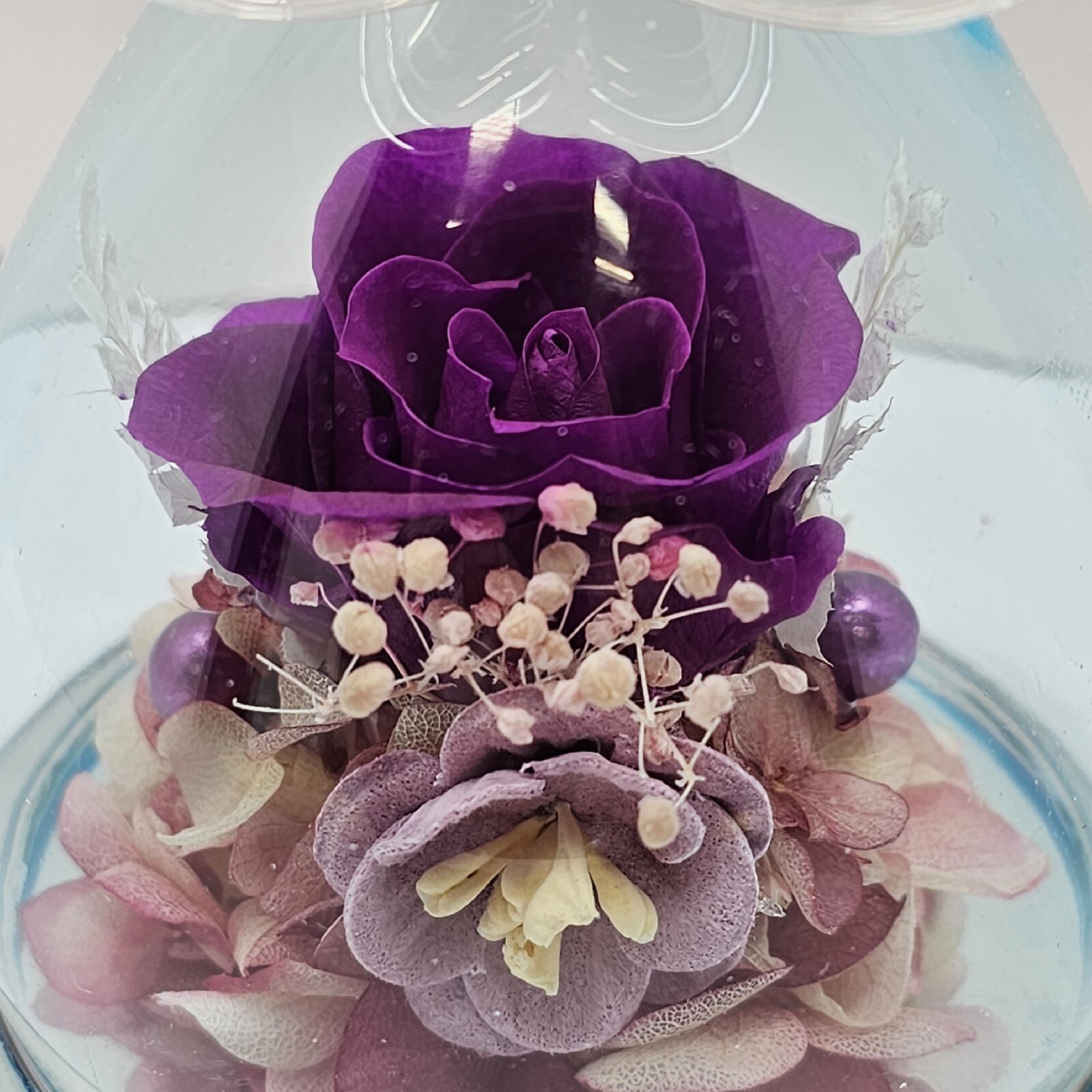 ANLUNOB Eternal Rose Glass Angel Figurine Purple Flower Hand Blown Sweetheart