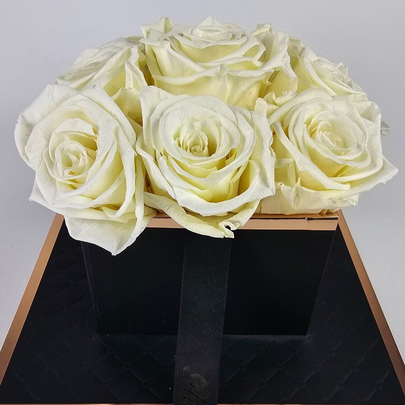 Glam Fleur Preserved 9 White Cream Real Roses in Square Gift Box
