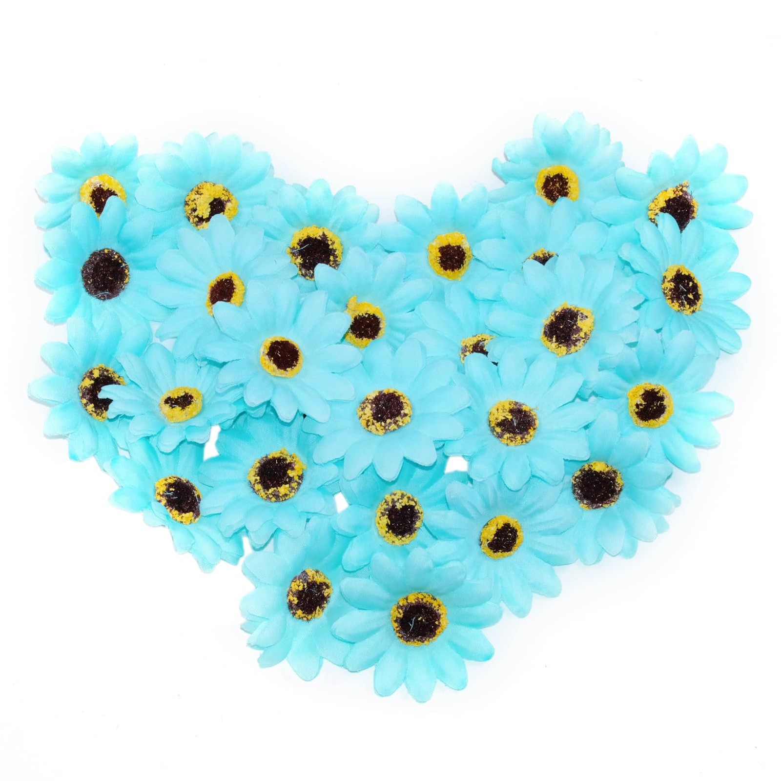 50 PCS 2.3 Inch Fake Sunflower Heads Sky Blue Artificial Silk Flower Craft