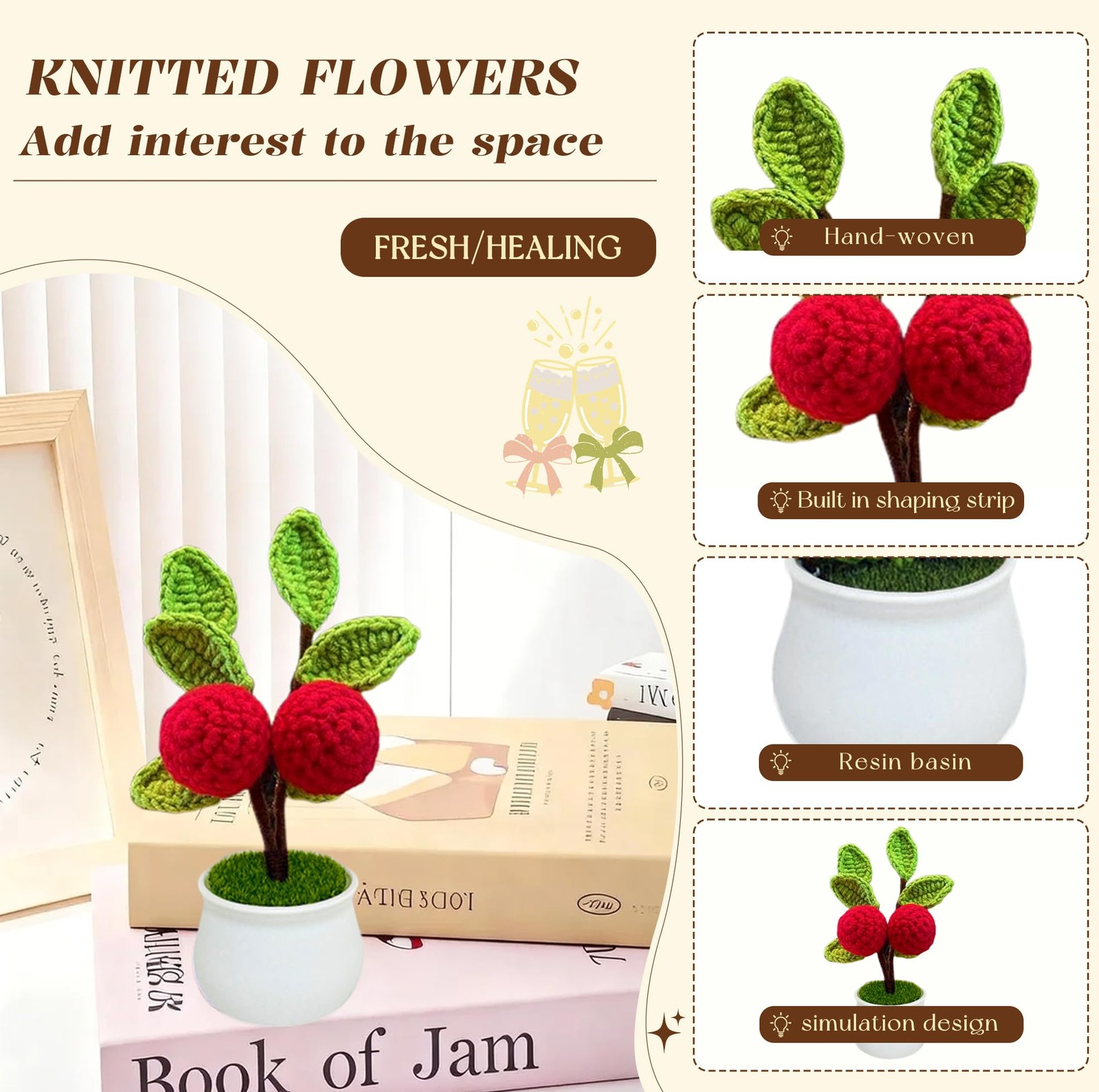 Crochet Flowers,Knitted Flowers,Hand Woven Bell Orchid,Simulated Small Potted…