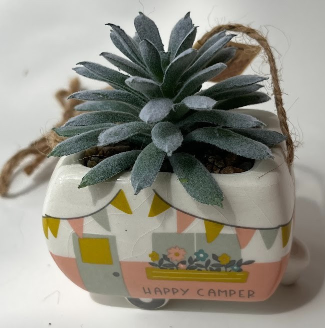 NIB ~ KARMA ~ CERAMIC “CAMPER” SHAPED HANGING SUCCULENT POT ~ 1 or ALL ~ 1+ SHIP