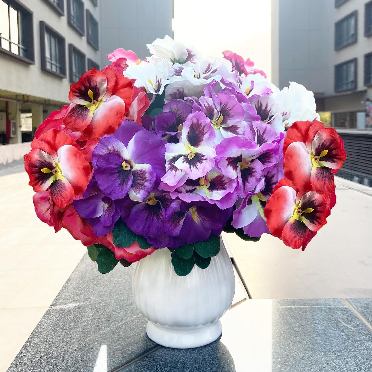 Outdoor Artificial Pansy Flowers 10 Bundles UV Resistant Silk Fake Flowers