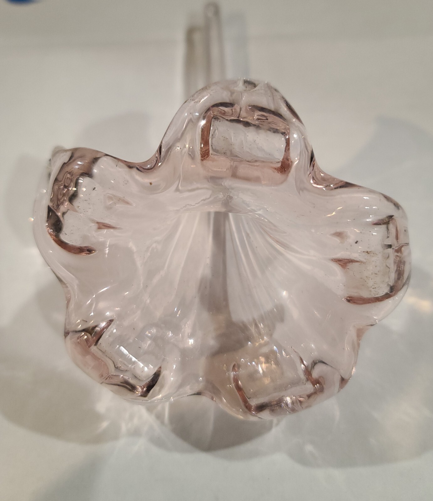 Vintage Antique Pink Art Glass Flower Lily On Stem Hand Blown 7” Bud Vase Starts