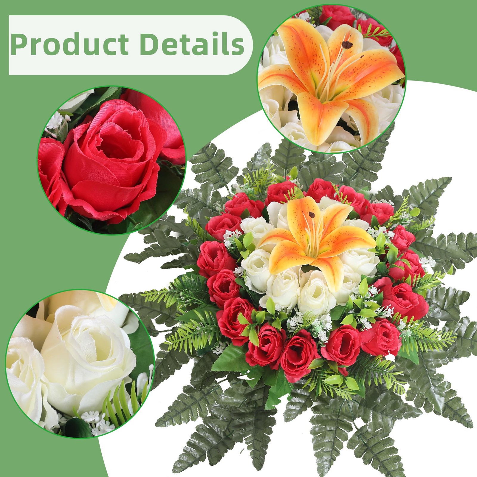 Red Artificial Cemetery Silk Flowers Fake Birthday Cake Grave Headstone Decor