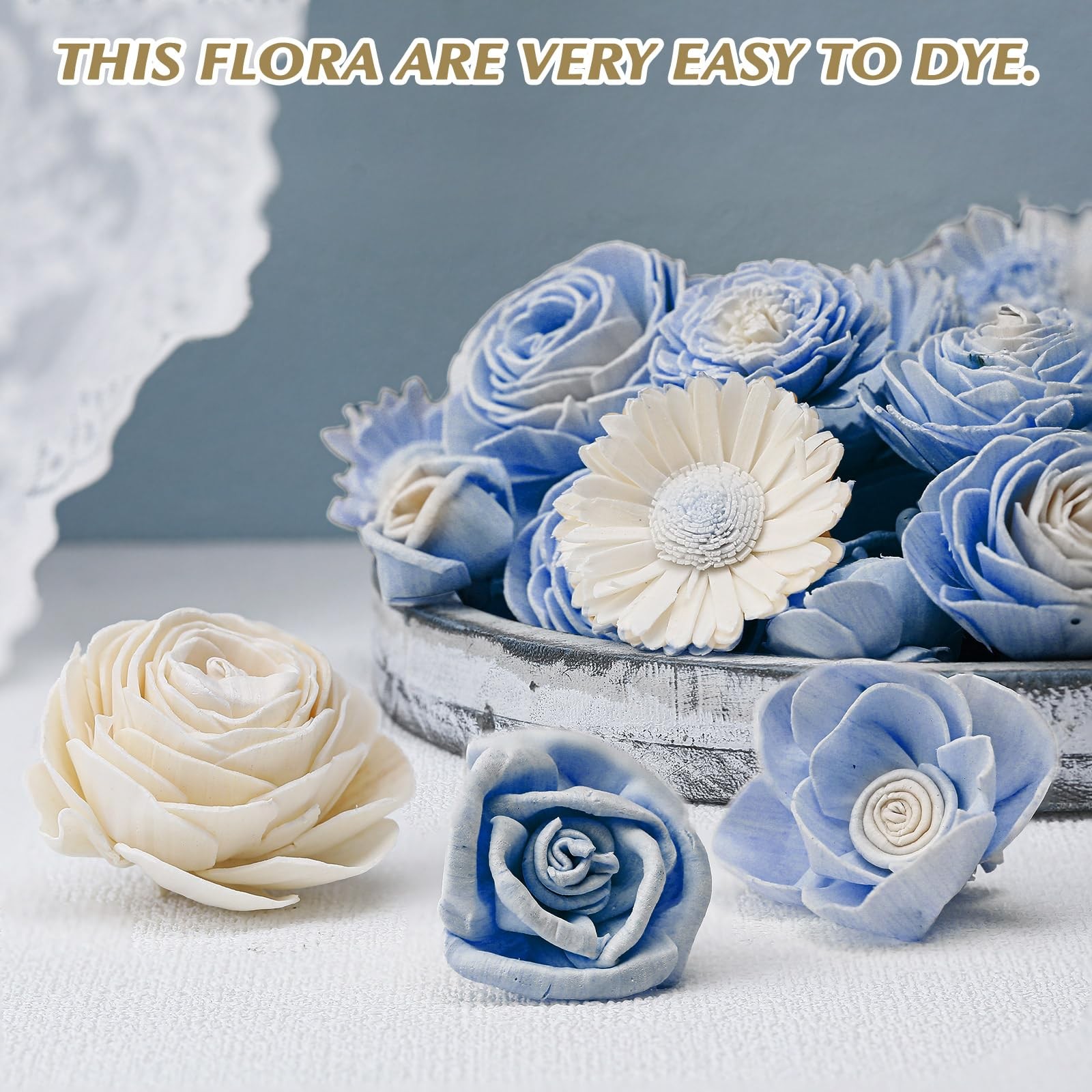 DIY Sola Wood Flowers for Crafts, White Assortment 1.38-1.77 inch, 50 PCS Bulk