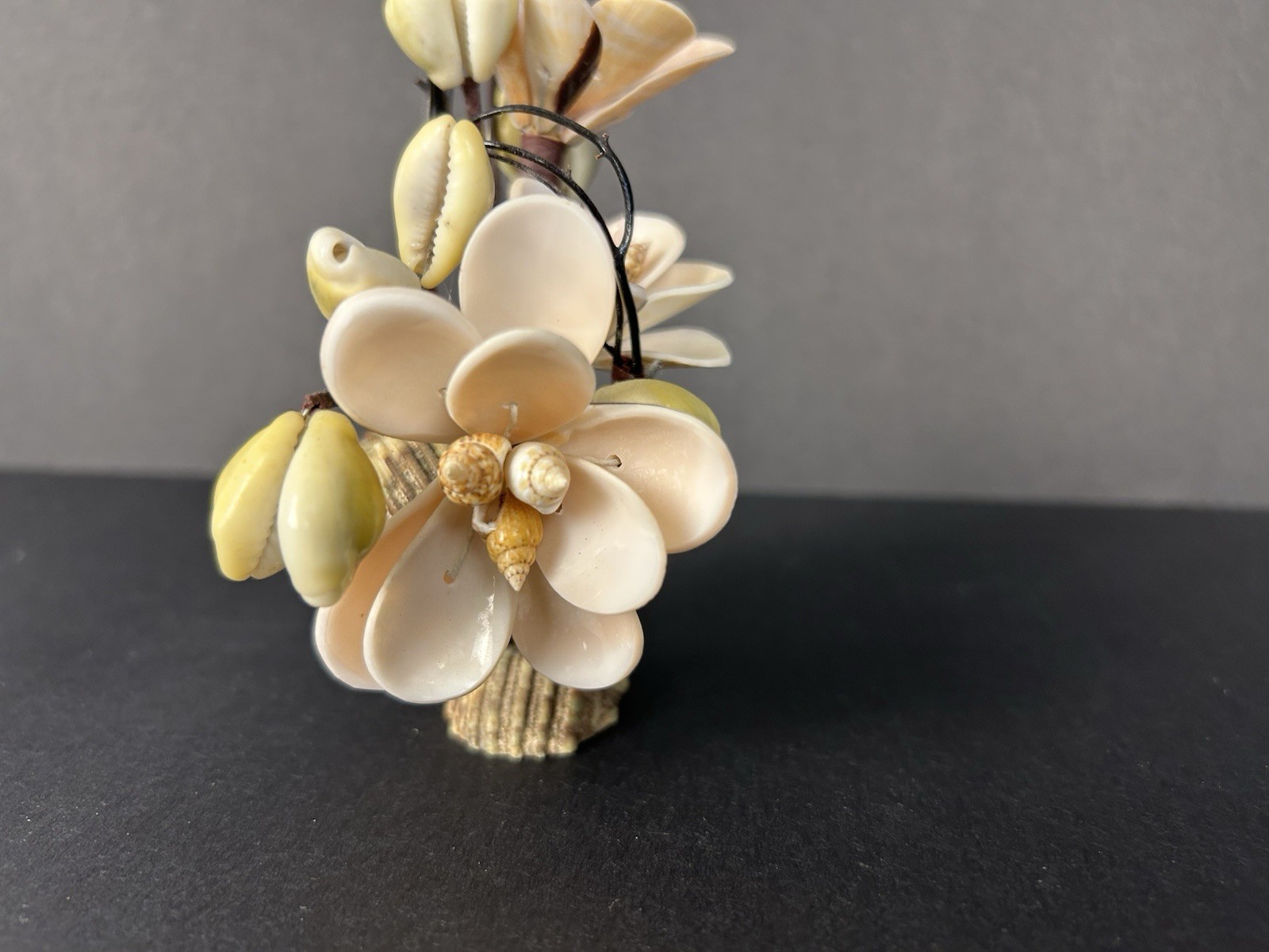 Vintage Cottagecore Kitschy Hand Made Sea Shell Floral Arrangement 6”x4”