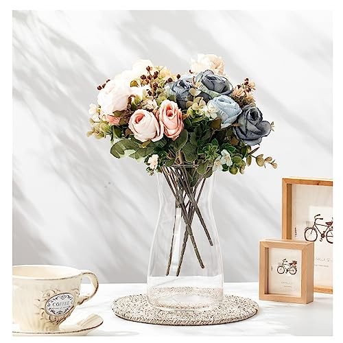 6 Pcs 8” Tall Flower Vase Wide Mouth Crystal Glass Boho Decorative 1 Clear