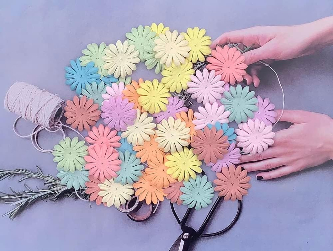 Artificial Flowers 100 Pcs Handmade Mulberry Paper Daisy Petals 40x40mm Mulberry