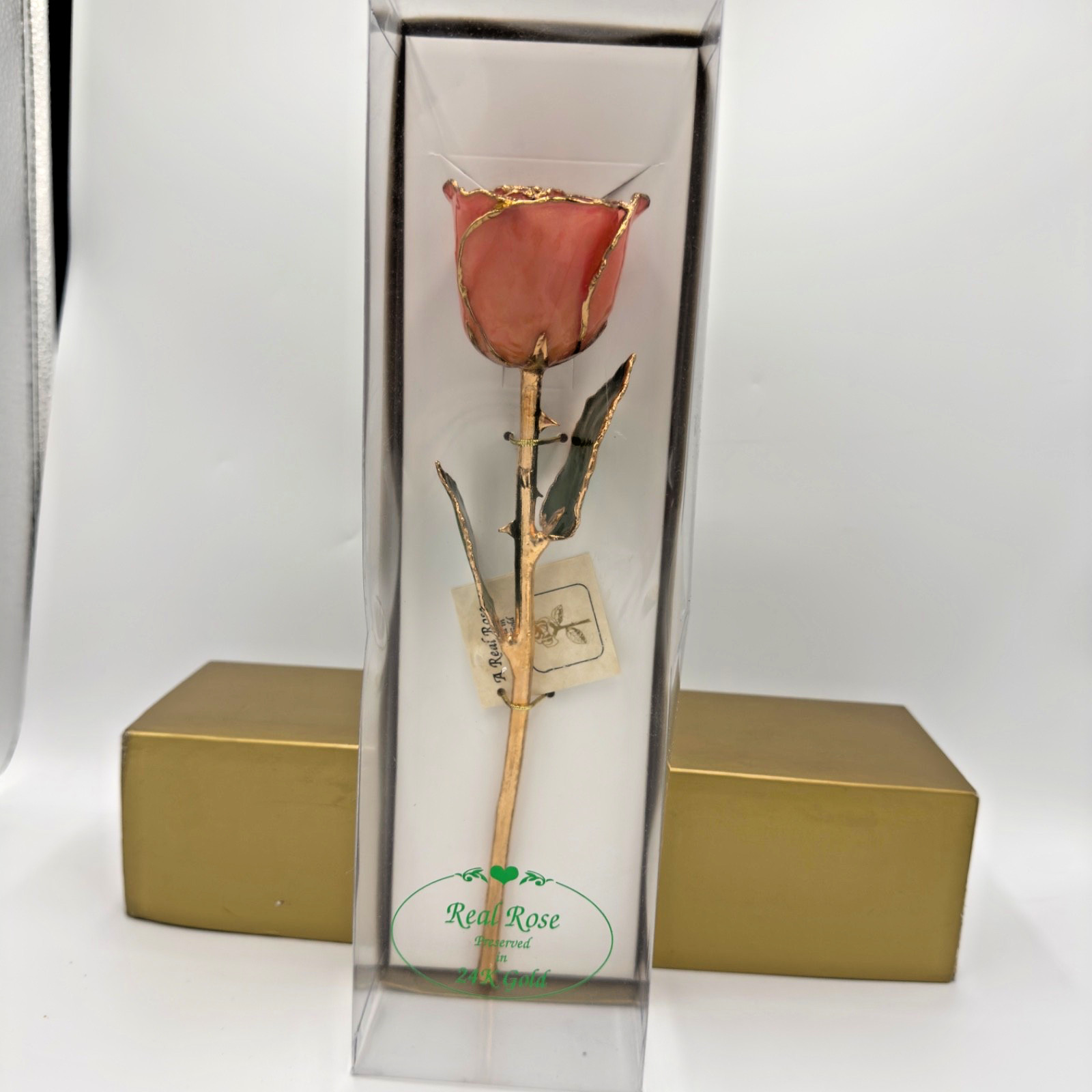 24K gold Dipped REAL Rose “Sunset” pink & orange The Original Since 1981