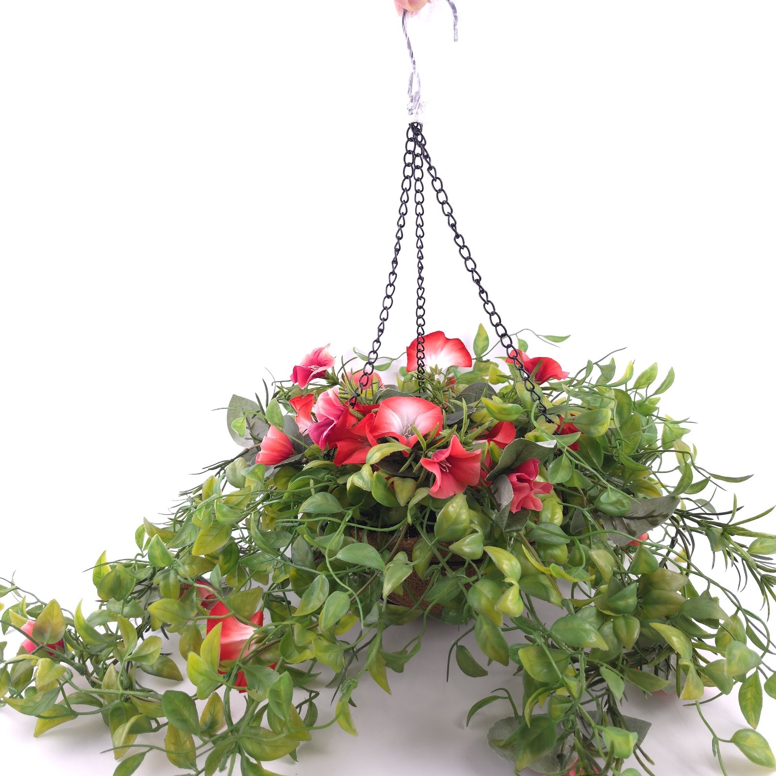 Garden Reflections 14″ Faux Morning Glory Hanging Basket Red