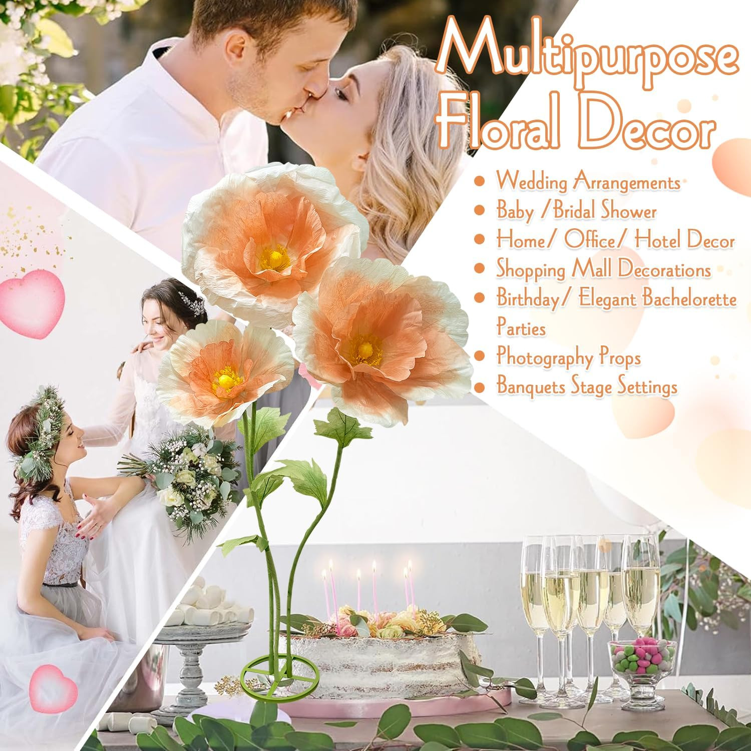 Giant Champagne Artificial Flowers for Weddings & Events – Stunning Decor