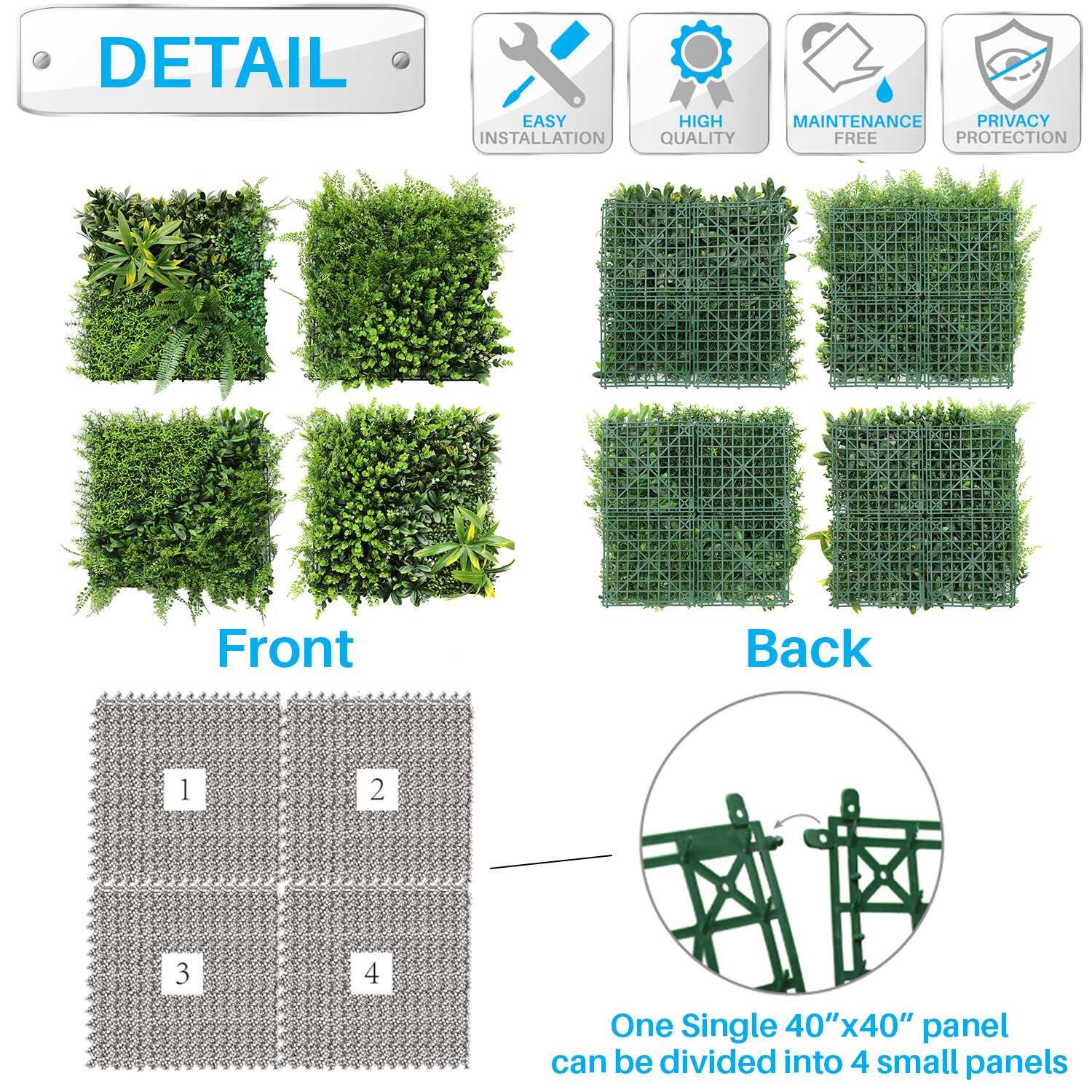 40 Inch 3D Artificial Boxwood Wall Hedge Mat Panels Outdoor Grass Fence Style#3
