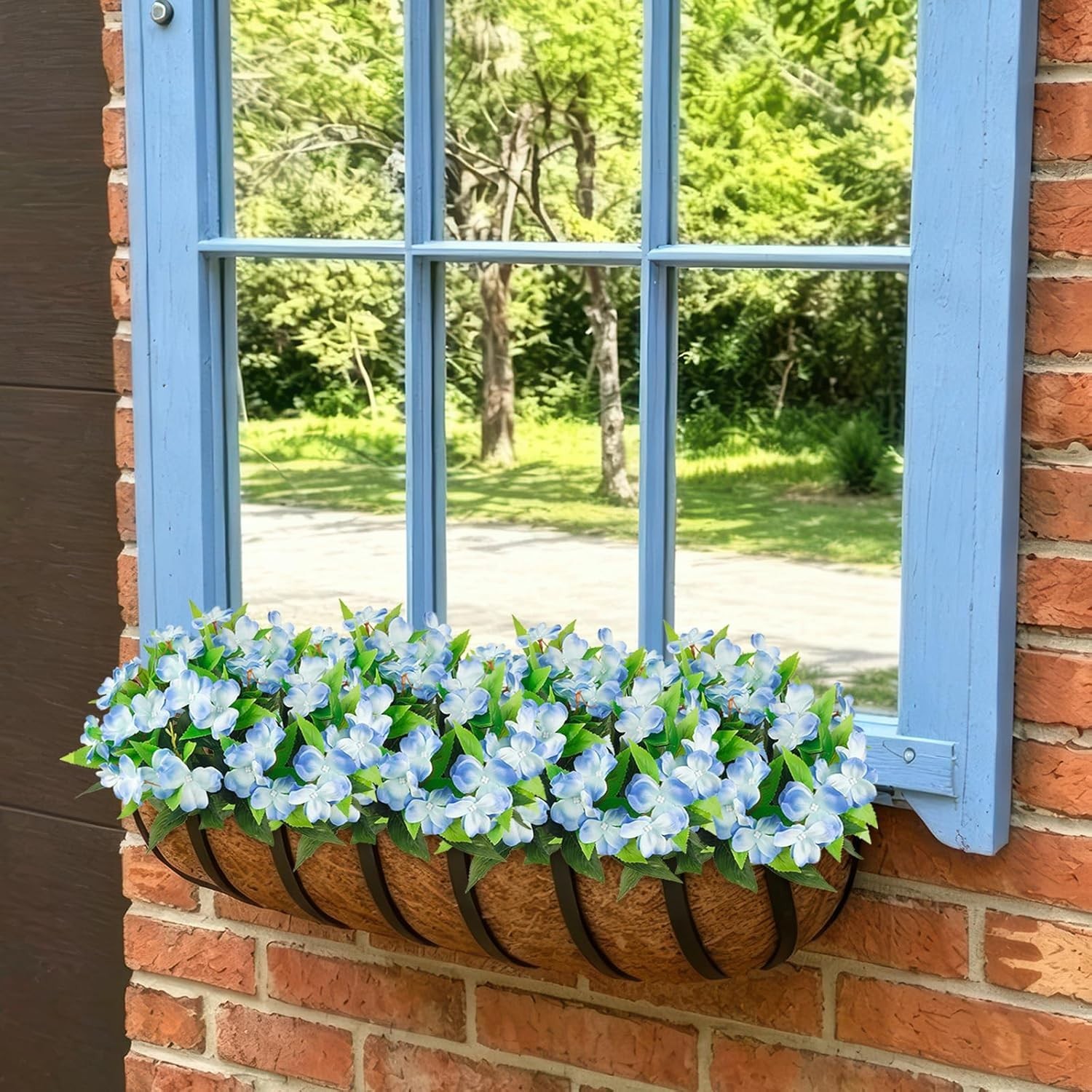 2 Pcs UV Resistant Blue Artificial Impatiens Flowers – Perfect for Outdoor Decor