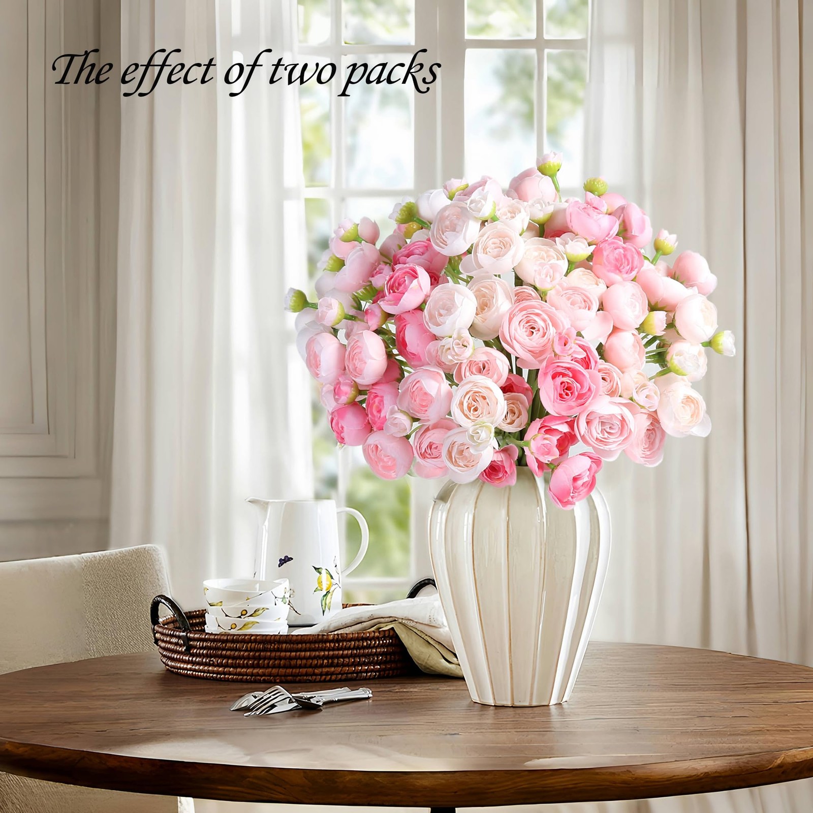 Ranunculus Artificial Flower Pink Faux Silk Mini Peony Flowers Fake Peonies W…