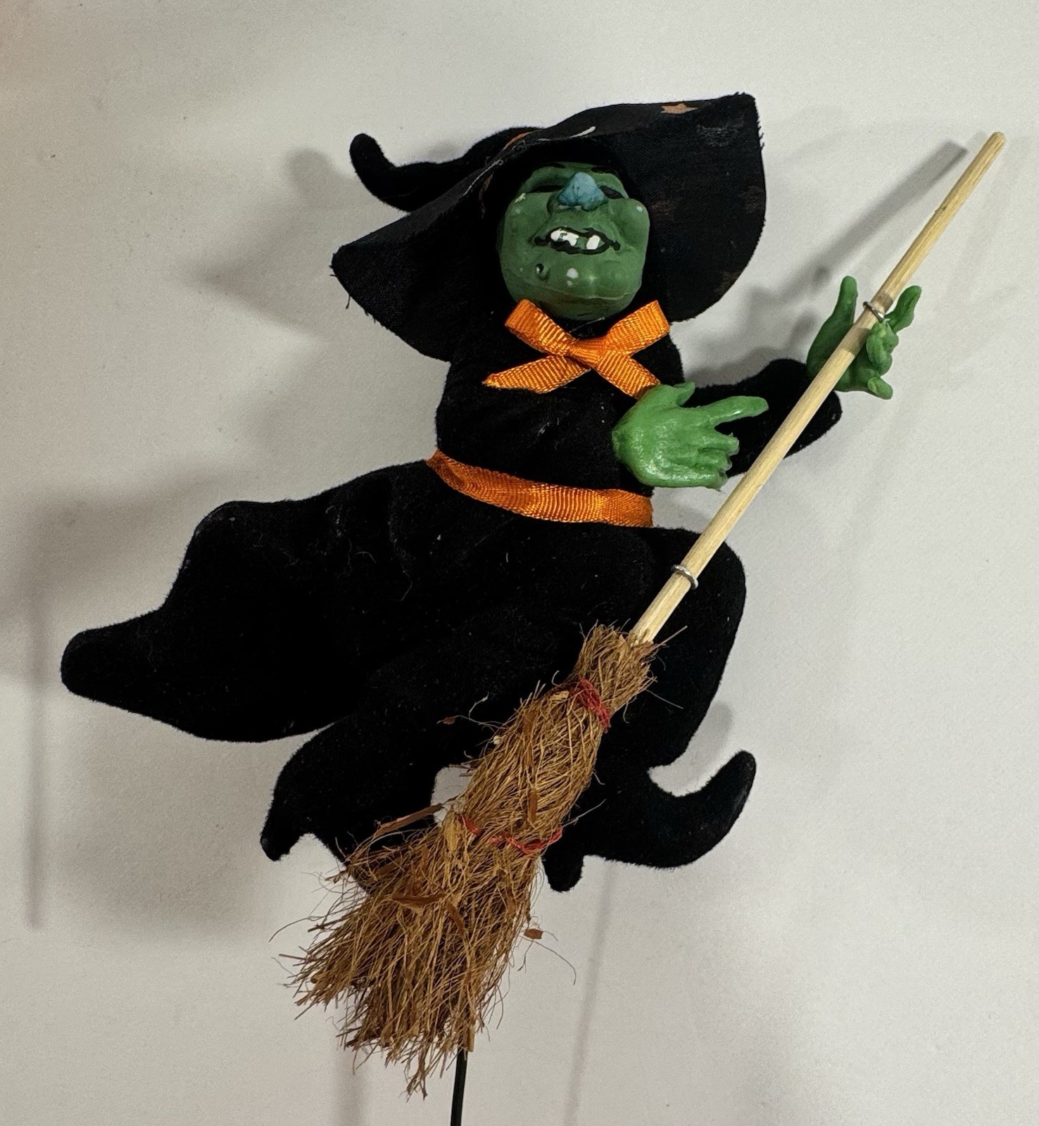 Halloween Floral Picks Pumpkin Face Blow Mold Flocked Jack-O-Lantern & Witch