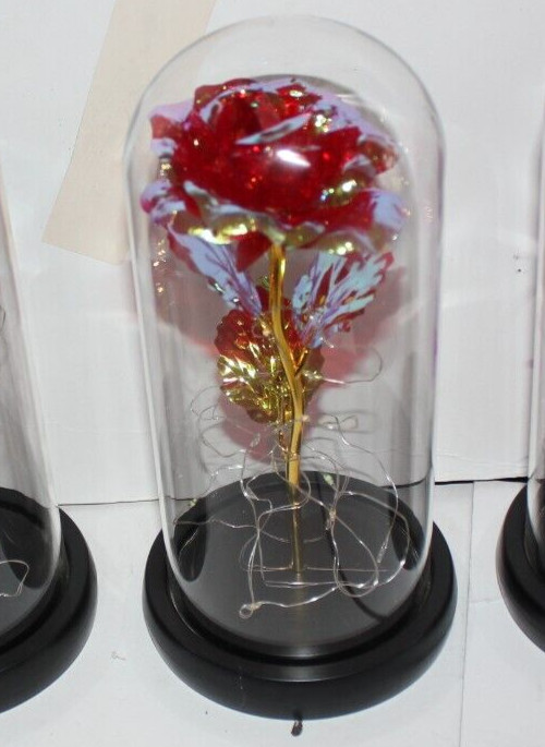 Red Eternal Rose w LED Lights in Glass Dome Mothers Valentines Anniversary Gift