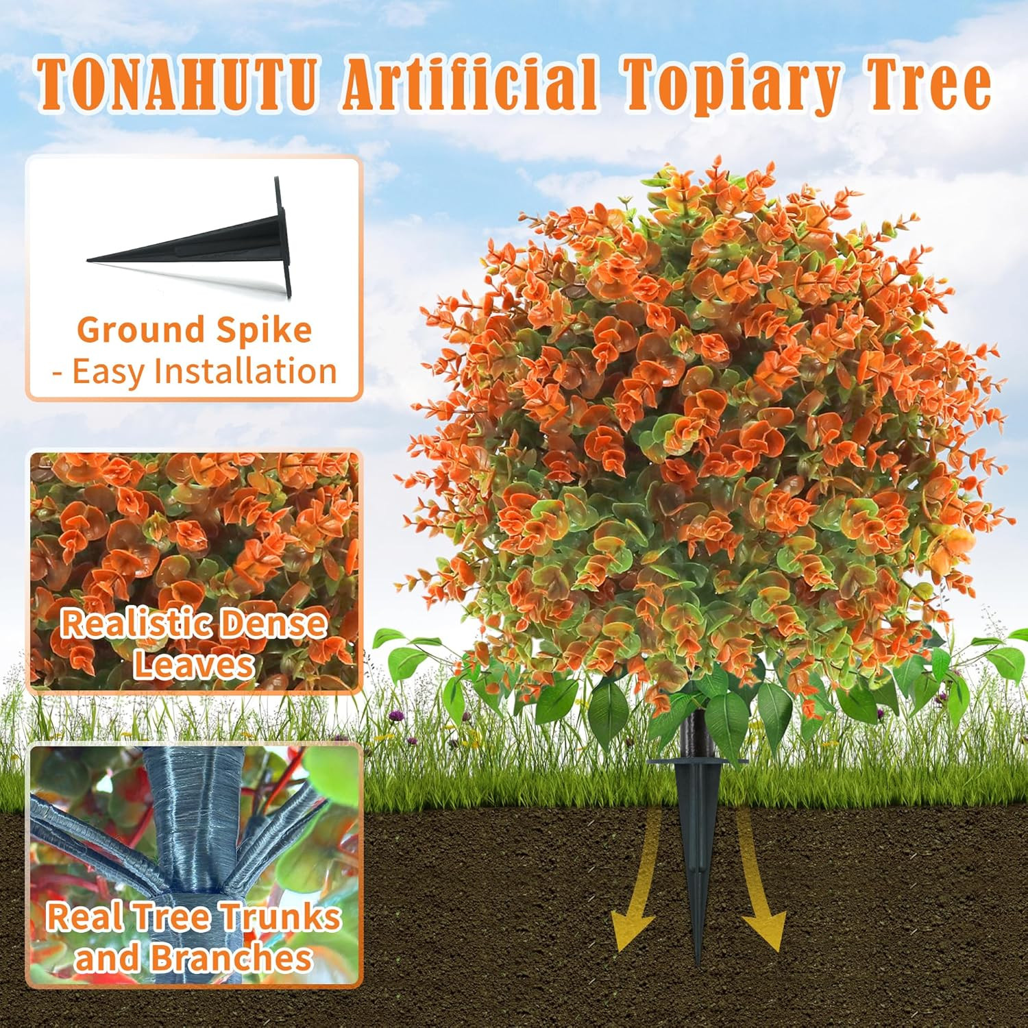 28″ Eucalyptus Fall Flower Bush with Stakes – Autumn Décor for Garden & Porch