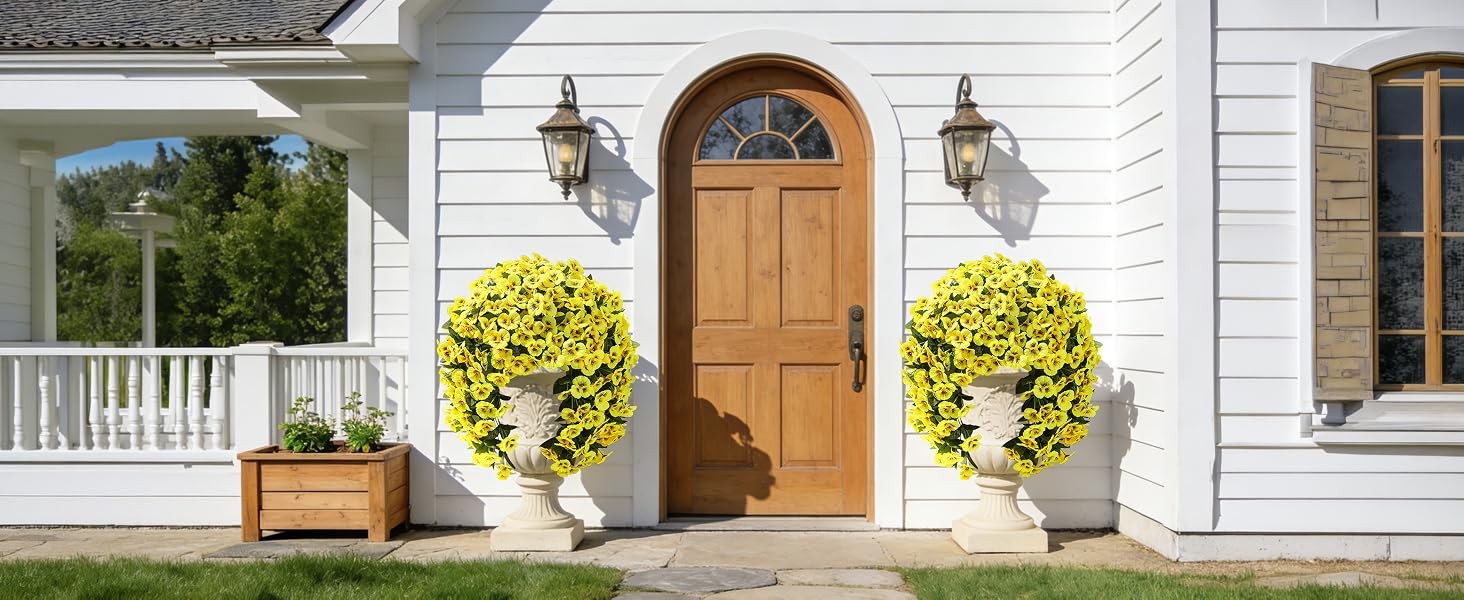 Artificial Flowers for Outdoors, 2pcs Faux Silk Pansies Flowers UV Resistant
