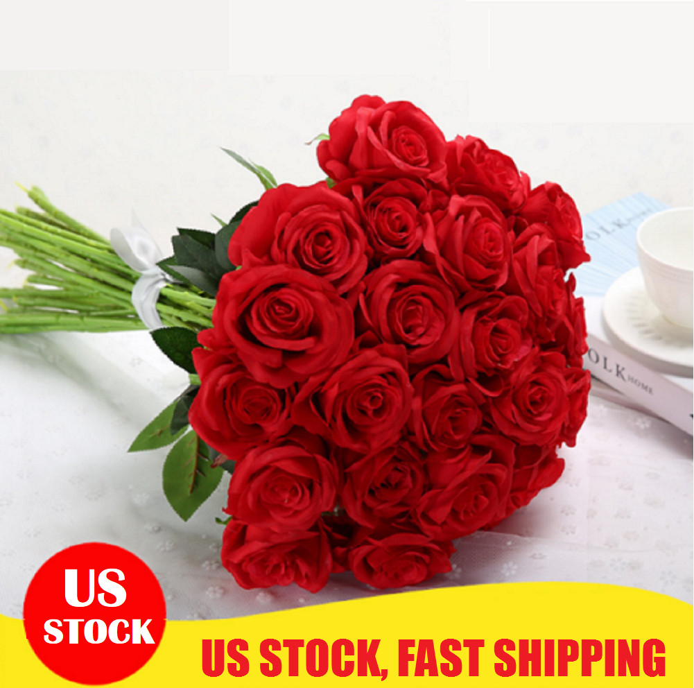 20Pcs Artificial Flowers Silk Roses Fake Bridal Wedding Bouquet Roamtic Gift USA