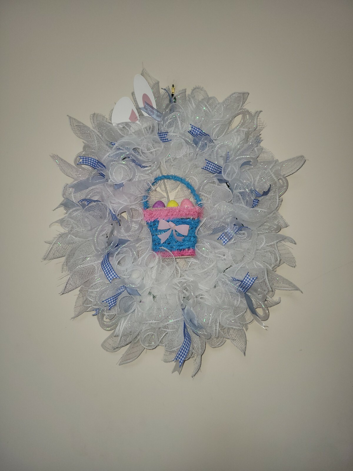 Welcome EASTER egg basket blue yellow purple pink SPRING Wreath Deco Mesh Door