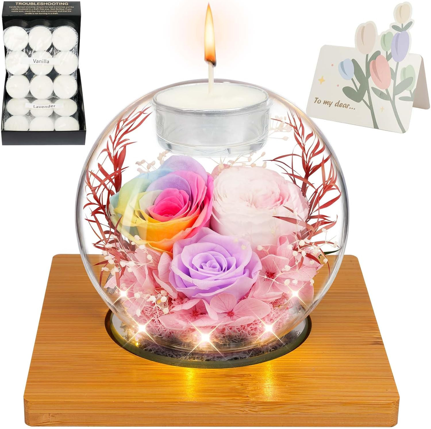 Preserved Red Real Rose in Glass with Scented Candles – Forever Flower Romantic