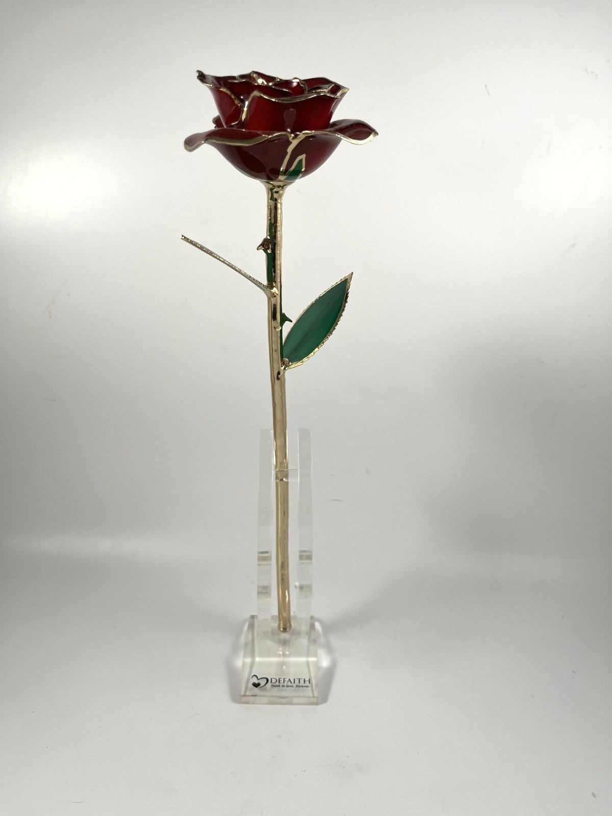 NIB DEFAITH 24K GOLD DIPPED RED WINE ROSE ANNIVERSARY GIFT w/BOX