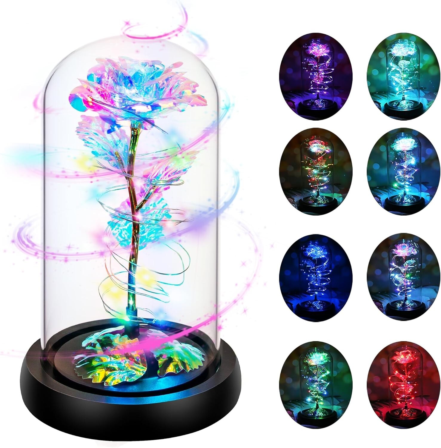 Rotating Valentines Day Gifts for Her, Birthday Gifts, Light Up Rose in Dome