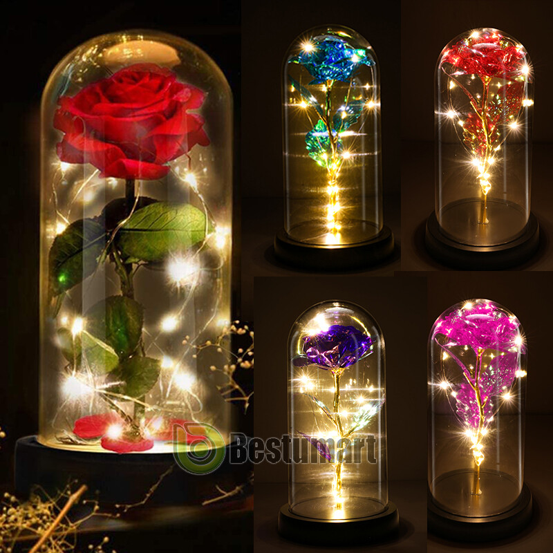 Eternal Forever Galaxy Rose Flower In Glass Dome LED Light Valentine’s Day Gift